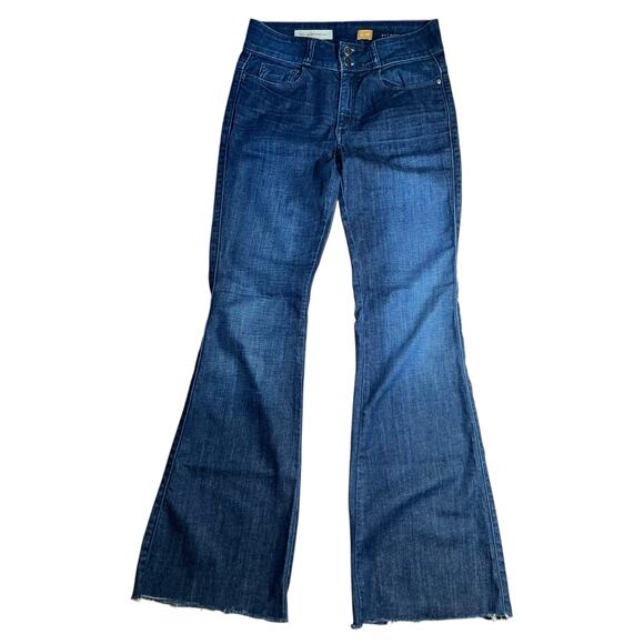 Pilcro Superscript Flared Jeans Raw Hem Mid Rise Dark Wash - Picture 1 of 8